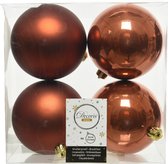 4x stuks kunststof kerstballen terra bruin 10 cm - Mat/glans - Onbreekbare plastic kerstballen