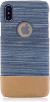 Peachy Stofblauw leerbruin combinatie hoesje iPhone X XS hardcase cover