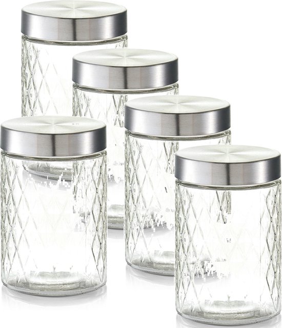 5x Verres de conservation / bocaux en verre 1200 ml vérifié 11 x 17 cm - Zeller - Ustensiles de cuisine - Bocaux de conservation / bocaux de conservation - Stockage / stockage des Consservation alimentaire