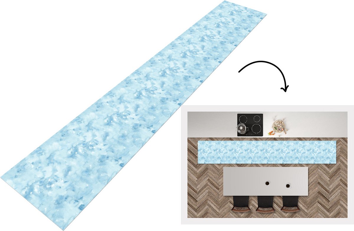 KitchenYeah Keukenloper - Keukenmat - Waterverf - Blauw - Patroon - Keuken vloerkleed Multicolor