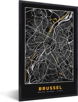 Affiche avec cadre Plan de ville - Bruxelles - Or - Carte - Plan d'étage - 20x30 cm