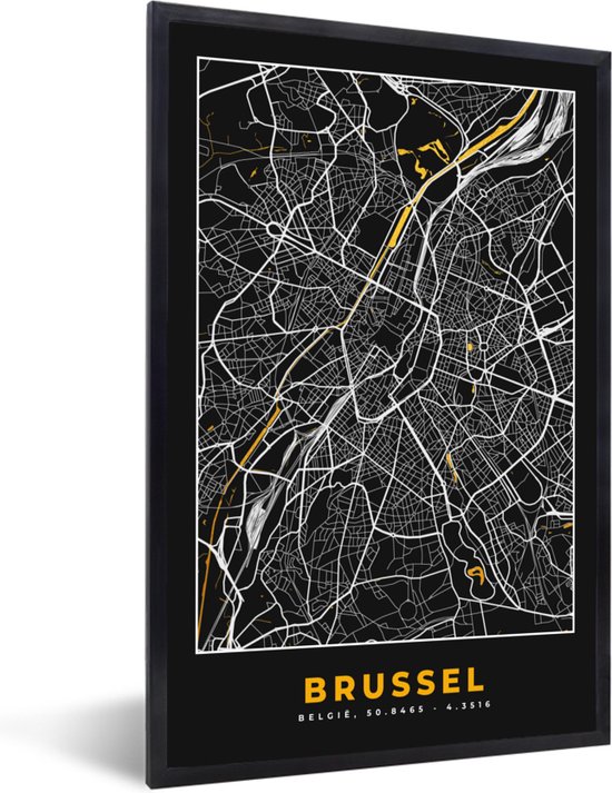 Fotolijst incl. Poster - Stadskaart - Brussel - Goud - Kaart - Plattegrond - 20x30 cm - Posterlijst