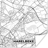 Poster Stadskaart – Zwart Wit - Kaart – Harelbeke – België – Plattegrond - 30x30 cm