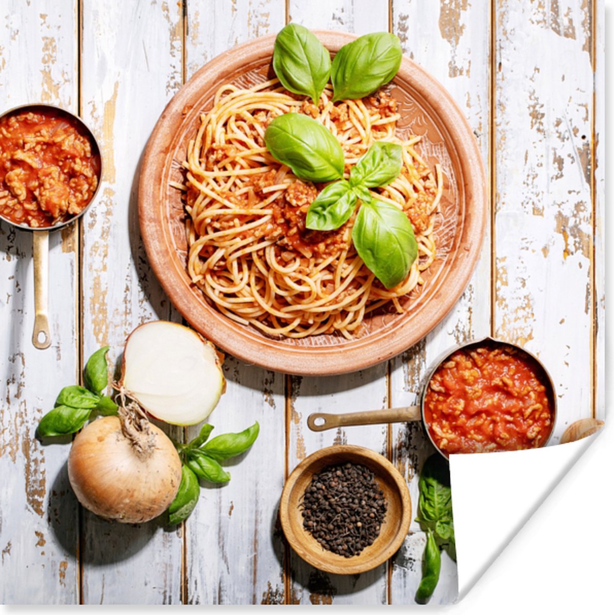 Poster Pasta - Basilicum - Groente - 30x30 cm
