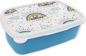 Broodtrommel Blauw - Lunchbox - Brooddoos - Regenboog - Wolken - Patroon - 18x12x6 cm - Kinderen - Jongen