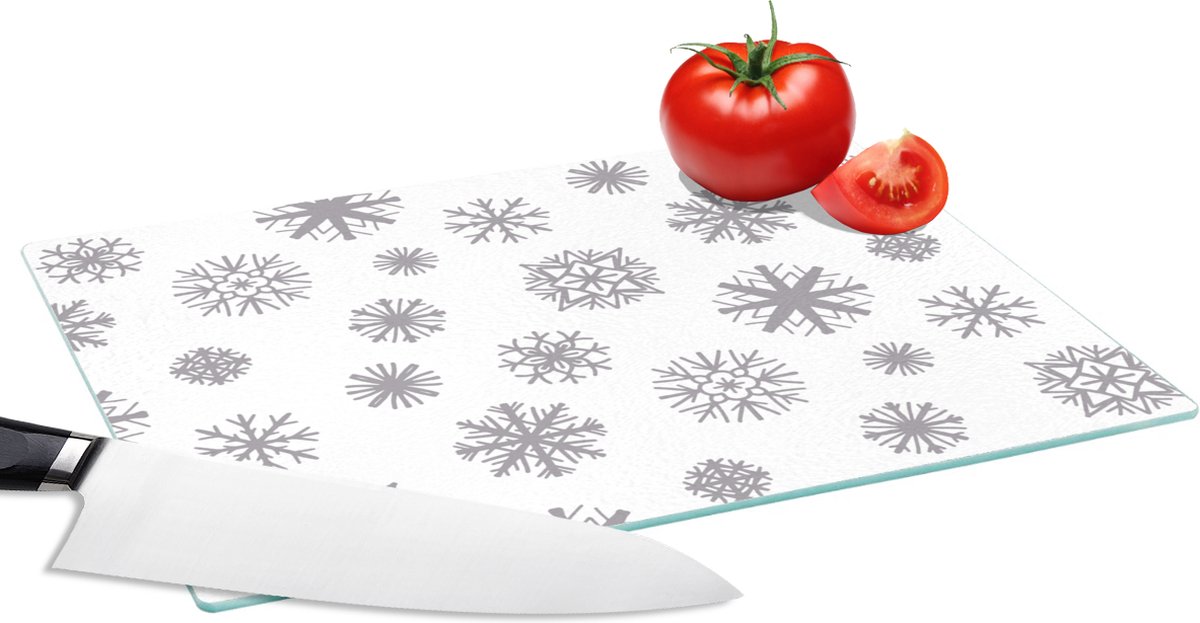Glazen Snijplank - 28x20 - Sneeuwvlok - Design - Winter - Snijplanken Glas