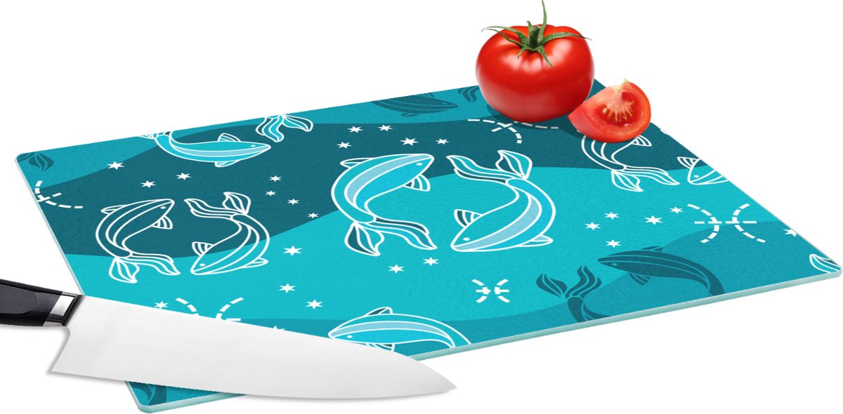 Glazen Snijplank - 39x28 - Vissen - Zodiac - Design - Snijplanken Glas