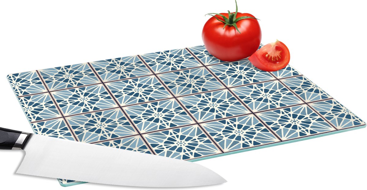 Glazen Snijplank - 28x20 - Blauw - Patronen - Tegels - Snijplanken Glas