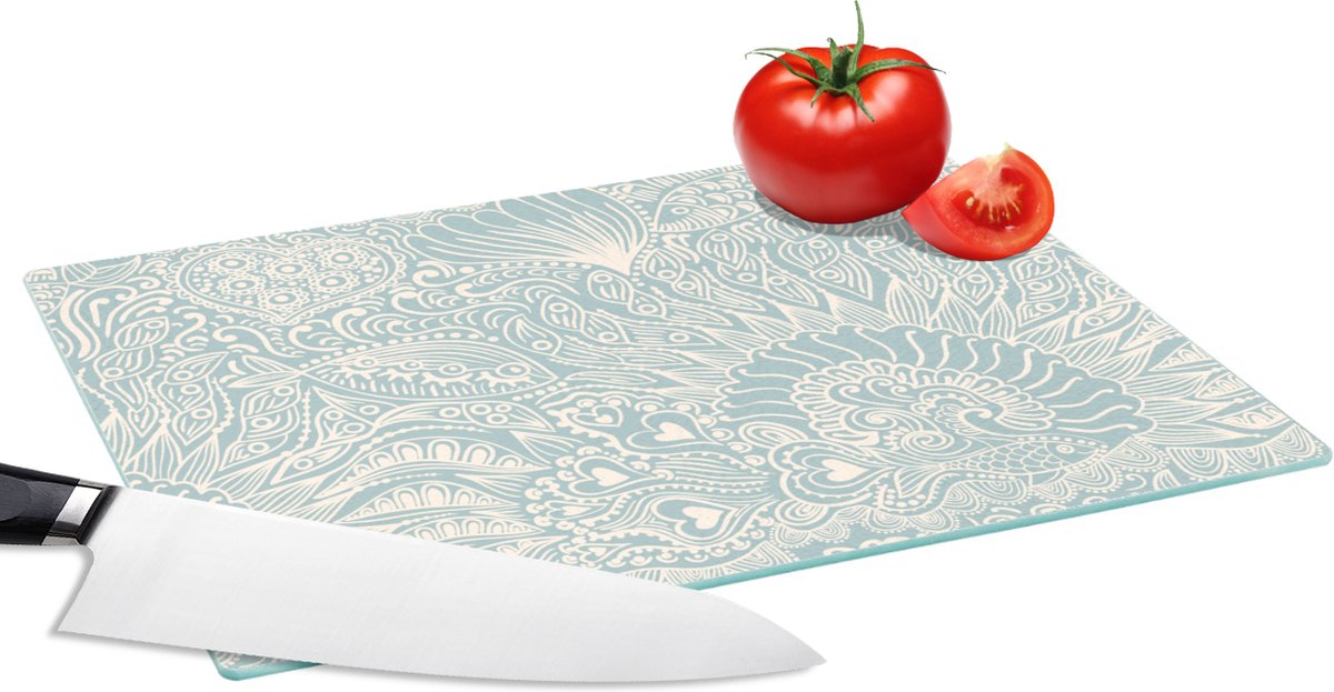 Glazen Snijplank - 28x20 - Koraal - Hart - Zeewier - Vis - Patroon - Snijplanken Glas