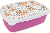 Broodtrommel Roze - Lunchbox - Brooddoos - Hond - Corgi - Patronen - 18x12x6 cm - Kinderen - Meisje