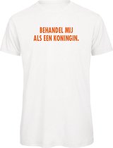 T-shirt wit M Koningsdag - Behandel mij als een koningin - soBAD. - Oranje shirt dames - Oranje shirt heren - Koningsdag - Oranje collectie