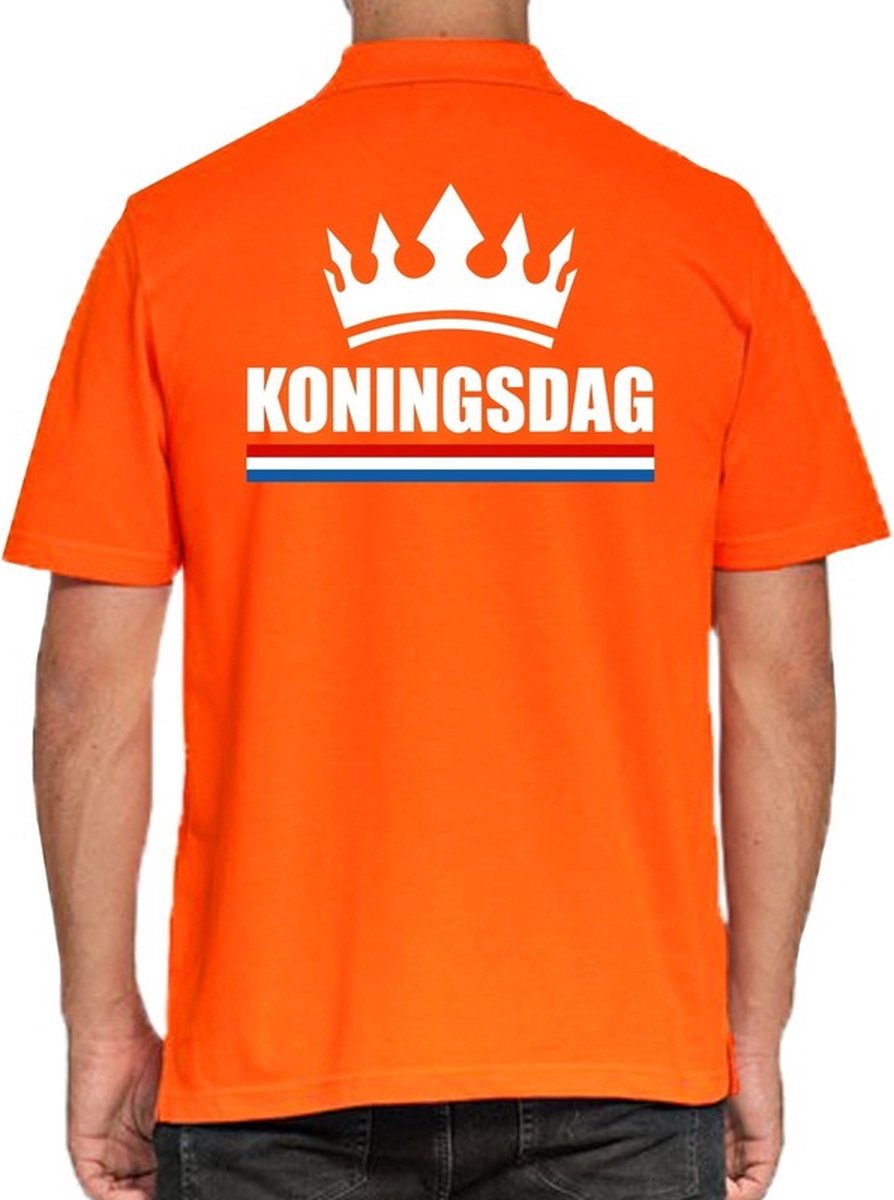 Koningsdag poloshirt / polo t-shirt met kroon oranje voor heren - Koningsdag kleding/ shirts L