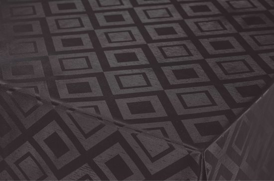 Tafelzeil/tafelkleed Damast zwarte ruiten print 140 x 220 cm - Tuintafelkleed