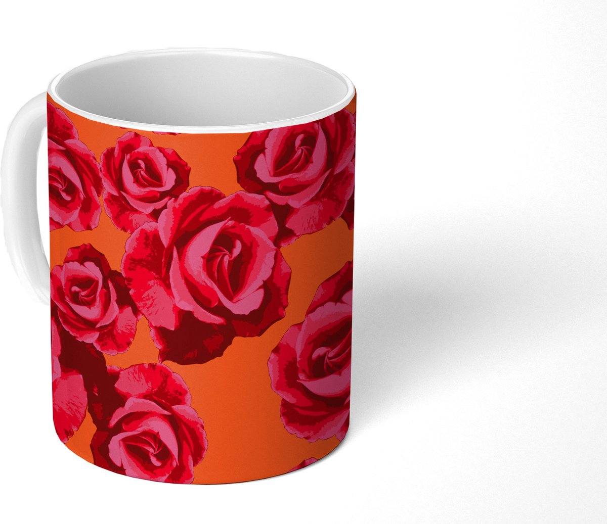 Mok - Koffiemok - Rozen - Oranje - Patroon - Mokken - 350 ML - Beker - Koffiemokken - Theemok
