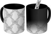 Magische Mok - Foto op Warmte Mokken - Koffiemok - Vlinders - Patronen - Zwart Wit - Magic Mok - Beker - 350 ML - Theemok