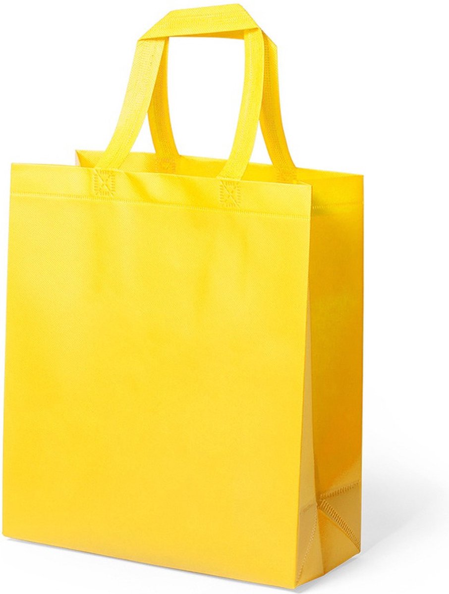 Draagtas/schoudertas/boodschappentas - met hengsels - geel - 35 x 40 x 15 cm - polyester