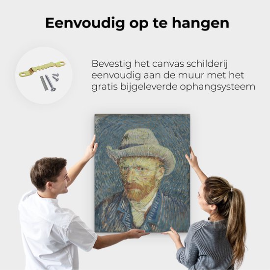 Artaza Toile Peinture Autoportrait avec Chapeau de Feutre Gris par Vincent van Gogh - 80x100 - Groot - Art - Impression sur Toile