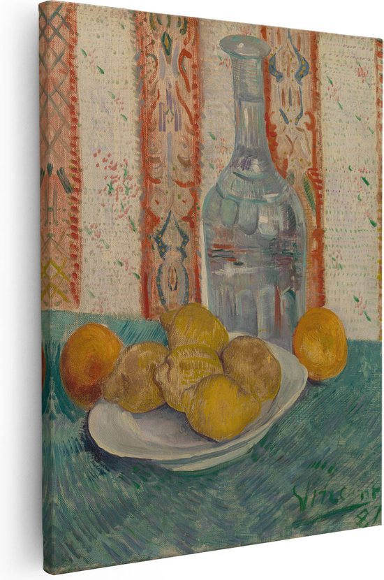 Artaza Canvas Schilderij Karaf en Schotel met Citrusvruchten - Vincent van Gogh - 80x100 - Groot - Kunst - Wanddecoratie Woonkamer