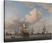 Artaza Canvas Schilderij Veroverde Engelse Schepen na de Vierdaagse Zeeslag - Willem van de Velde - 120x80 - Groot - Kunst - Wanddecoratie