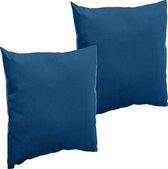 Set van 2x stuks bank/sier/tuin kussens binnen/buiten Indigo blauw 40 x 40 x 10 cm - Water en UV bestendig