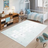 Tapiso Baby Vloerkleed Blauw Wit Modern Sterren Kinderkamer Tapijt Maat- 180x250