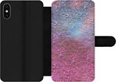 Bookcase Geschikt voor iPhone X telefoonhoesje - Roze - Glitter - Abstract - Design - Blauw - Met vakjes - Wallet case met magneetsluiting