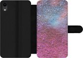 Bookcase Geschikt voor iPhone XR telefoonhoesje - Roze - Glitter - Abstract - Design - Blauw - Met vakjes - Wallet case met magneetsluiting