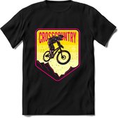 Crosscountry | TSK Studio Mountainbike kleding Sport T-Shirt | Geel - Roze | Heren / Dames | Perfect MTB Verjaardag Cadeau Shirt Maat M