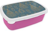 Broodtrommel Roze - Lunchbox - Brooddoos - Masker - Afrikaans - Goud - Patronen - 18x12x6 cm - Kinderen - Meisje