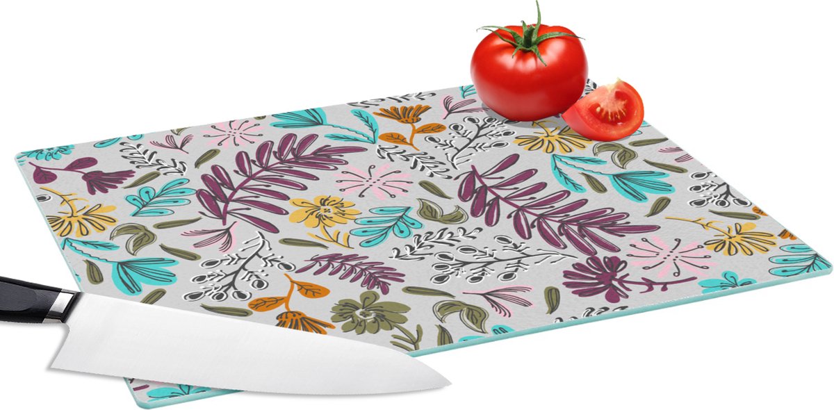 Glazen Snijplank - 39x28 - Bloemen - Bladeren - Patroon - Snijplanken Glas