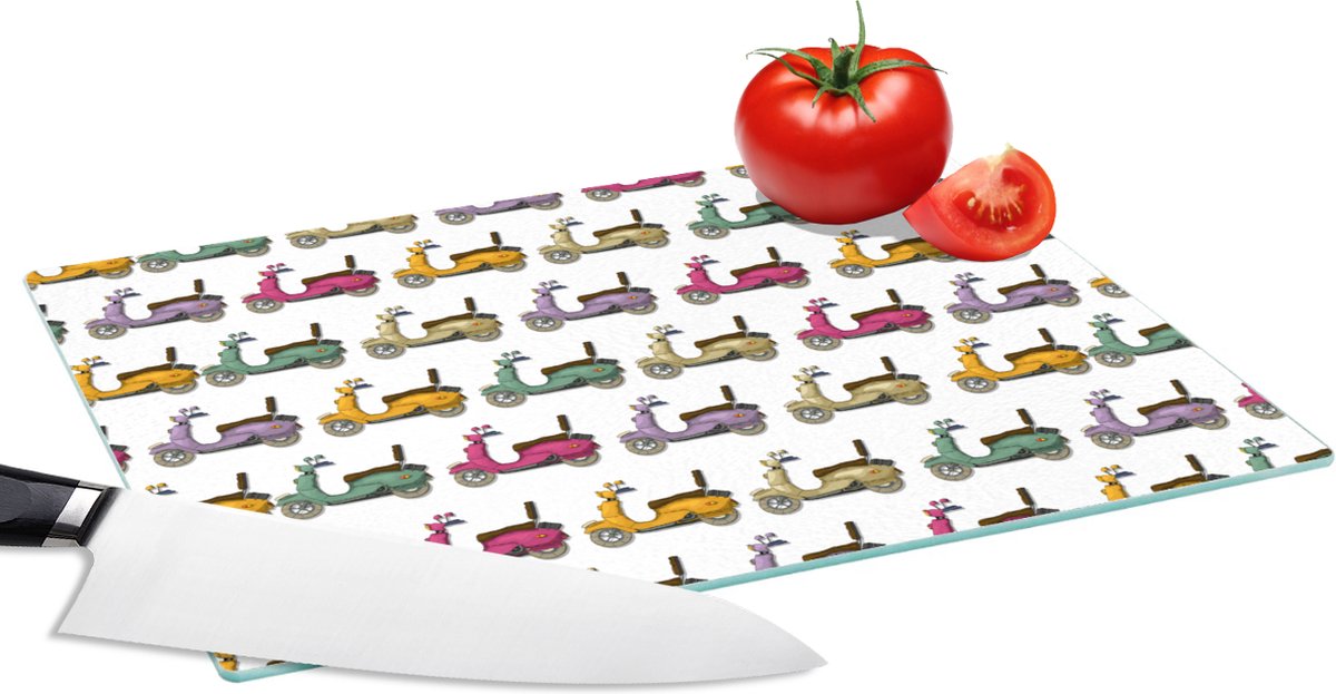 Glazen Snijplank - 28x20 - Patroon - Tiener - Scooter - Reizen - Snijplanken Glas