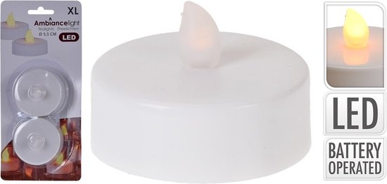 Theelichtjes LED op batterijen - Waxinelichtjes - 5.5 cm - 2 stuks