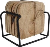 Onderzetters met standaard Bread naturel hout set a 6 stuks 10x10x5cm