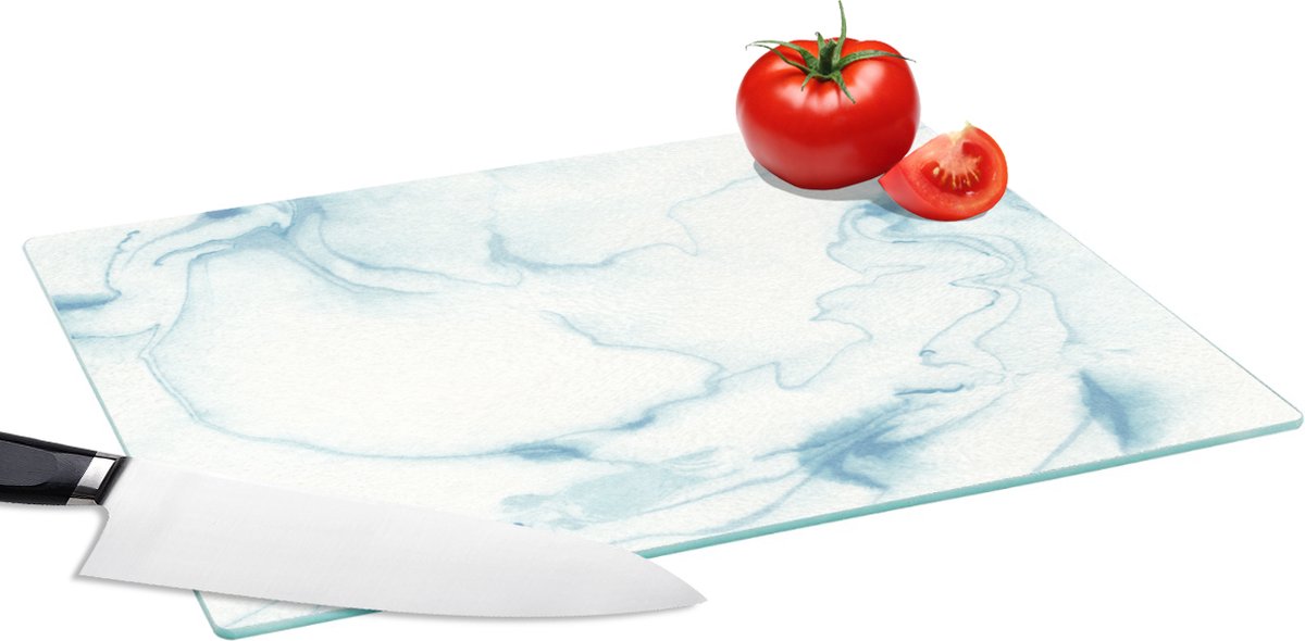 Glazen Snijplank - 39x28 - Marmer - Blauw - Wit - Snijplanken Glas