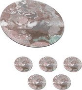 Onderzetters voor glazen - Rond - Rood - Graniet - Keien - 10x10 cm - Glasonderzetters - 6 stuks