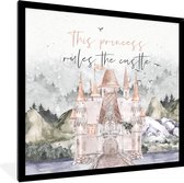 Fotolijst incl. Poster - Quotes - Prinses - Spreuken - This princess rules the castle - Kids - Baby - Meisje - 40x40 cm - Posterlijst