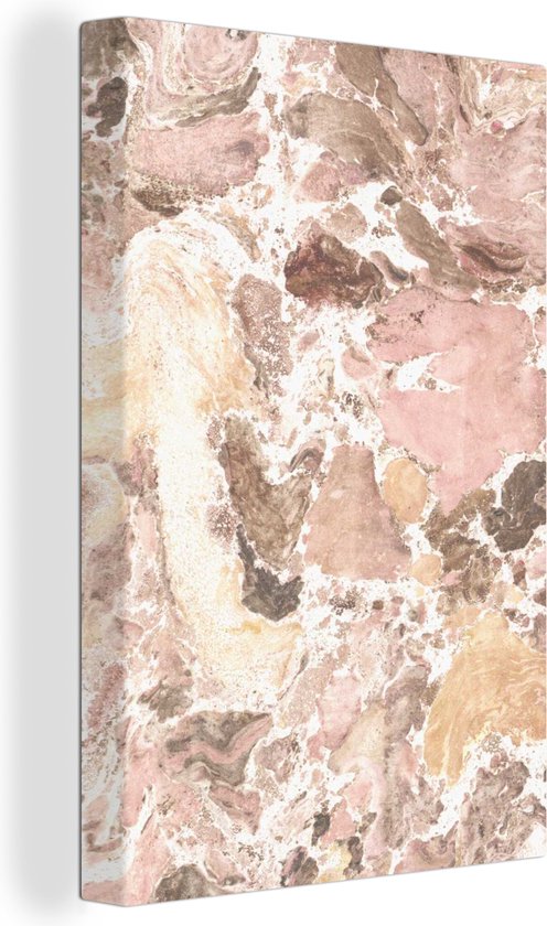 Canvas Schilderij Graniet - Kristallen - Roze - 20x30 cm - Wanddecoratie