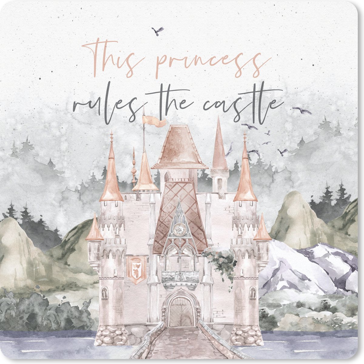 Muismat 30x30 cm - Mousepad Quotes - Prinses - Spreuken - This princess rules the castle - Kids - Baby - Meisje - Muismatten