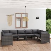 9-delige Loungeset met kussens poly rattan grijs