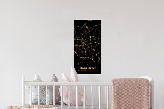 Muurstickers - Sticker Folie - Dortmund - Kaart - Goud - 20x40 cm - Plakfolie - Muurstickers Kinderkamer - Zelfklevend Behang - Zelfklevend behangpapier - Stickerfolie