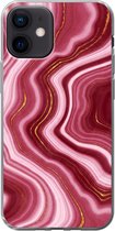 iPhone 12 hoesje - Marmer - Roze - Rood - Siliconen Telefoonhoesje