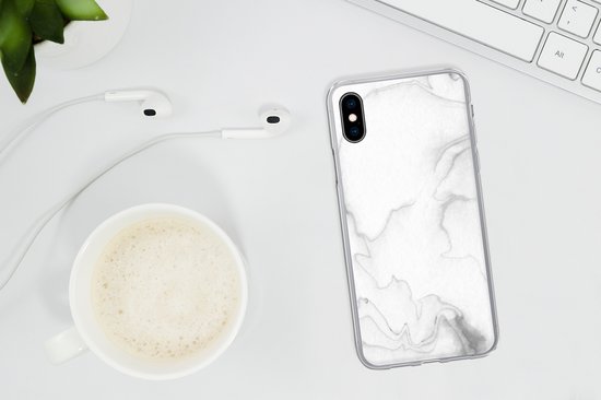 Coque pour iPhone Xs - Imprimé Marbre - Wit - Line - Coque en Siliconen téléphone -