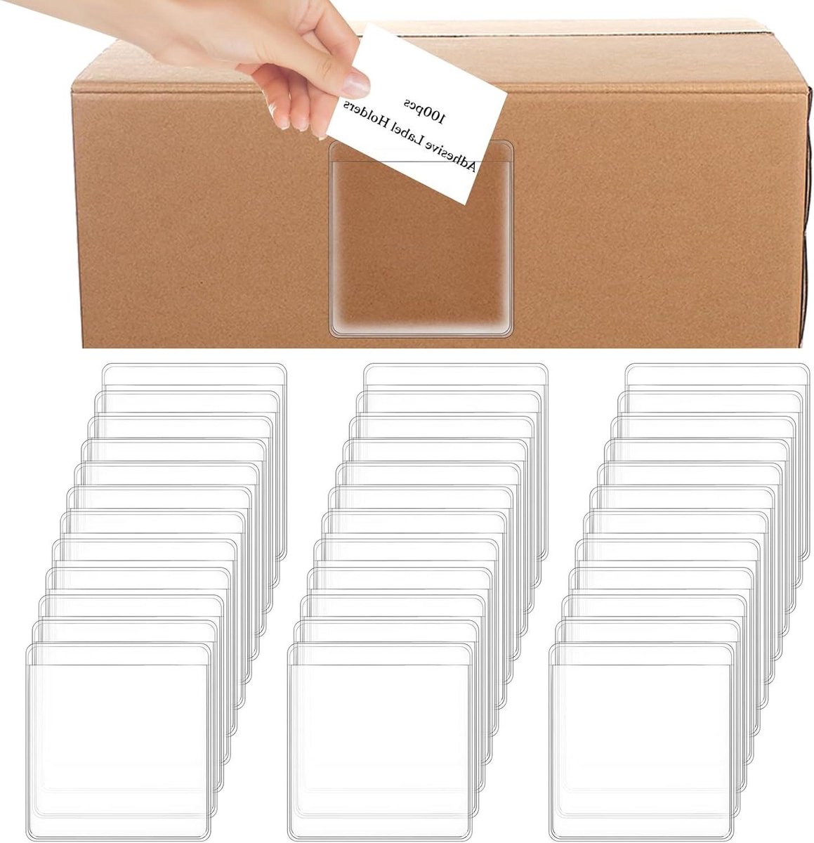 Allecto Plus - Set van 100 zelfklevende labelhouders | Doorzichtige plastic zakken voor indexkaartlabels | Bestandsmarkering | Schoolbibliotheek | Kantoorbenodigdheden | Rechthoekig (56 x 496 cm)