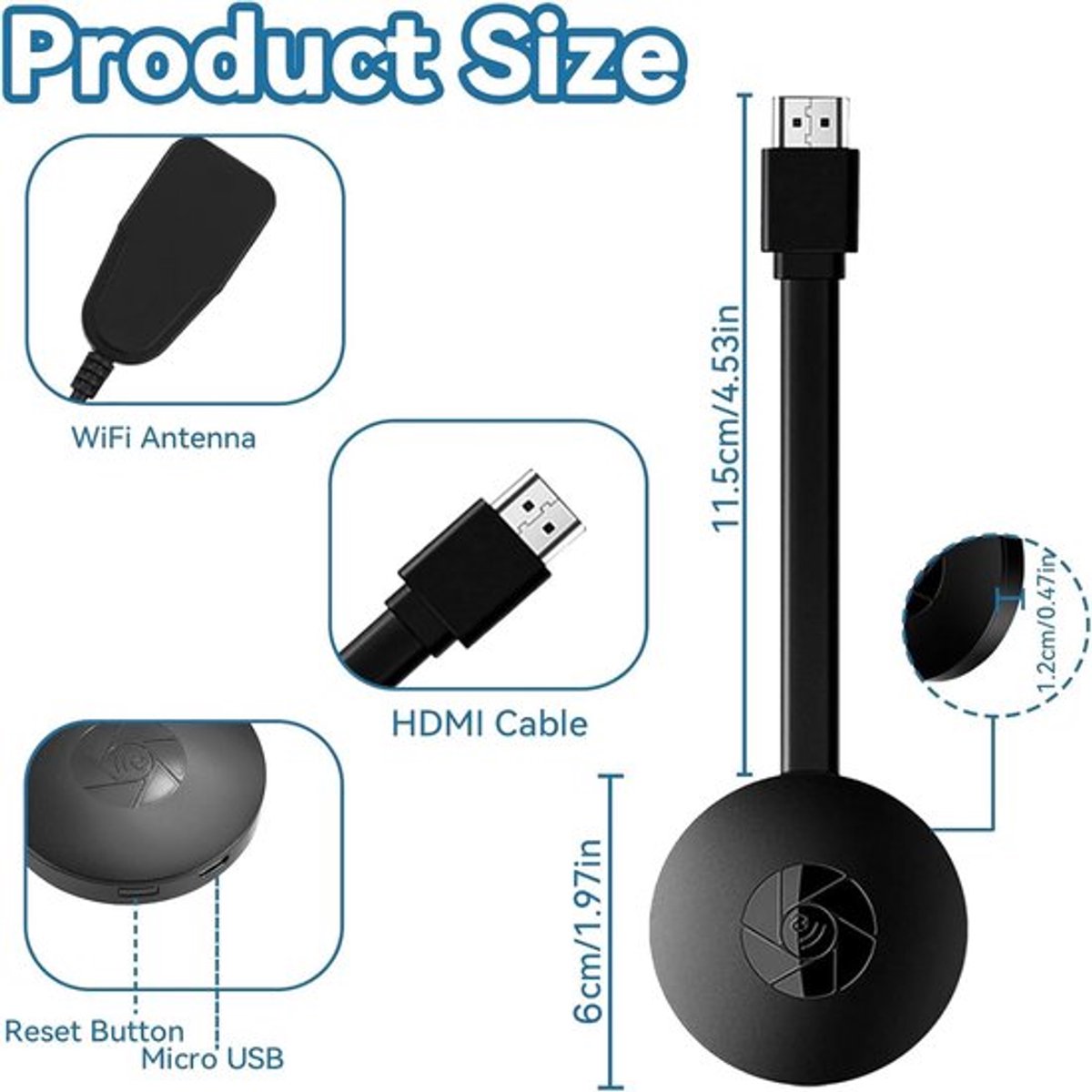 Full HD- Smart HDMI Dongle - Draadloos tv kijken - WIFI Receiver Voor Android, Google en IOS - App Streaming -Grijs-2025 Nieuw — cadeau in Elektronica - foto 3
