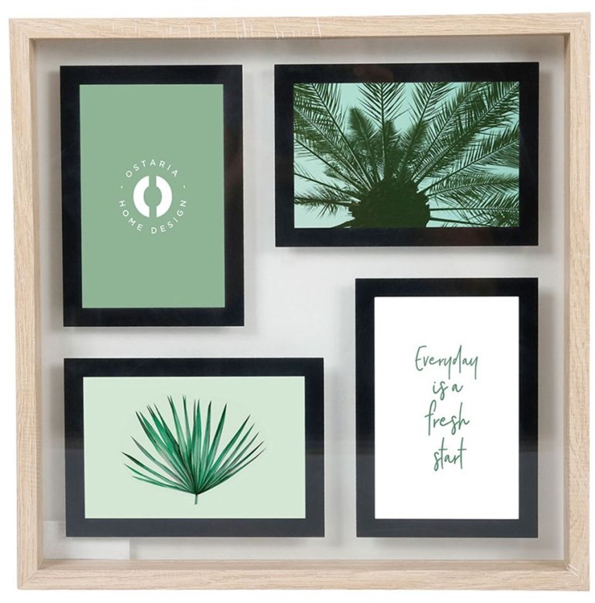 Ostaria Collage fotolijst NEO - voor 4x foto van 10 x 15 cm - hout - naturel/zwart - 36 x 36 cm - Wissellijst - Modern