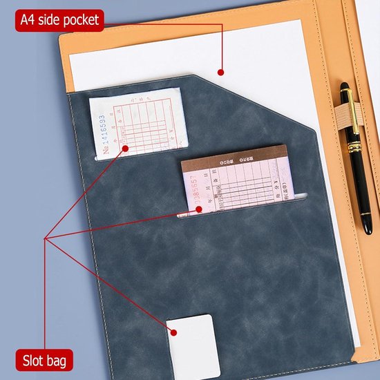 Leathario A4 documentenmap van PU-leer met map, klembord, uniseks, voor kantoor, conferentie, map organizer met 3 notitieboeken en 10 transparante indexpagina's