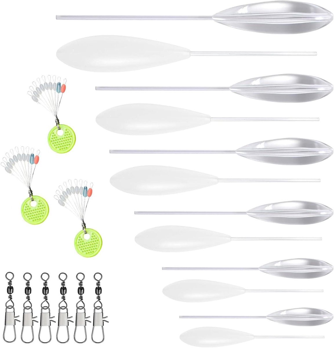 Inovra Plus - Sbirolino Set van 21 stuks - Forelset met zinkende en drijvende Spirolino's - Gewichten van 6 g, 8 g, 10 g, 12 g, 15 g, 20 g - Inclusief drievoudige wervels en koordstoppers - Ideaal voor forelvissen