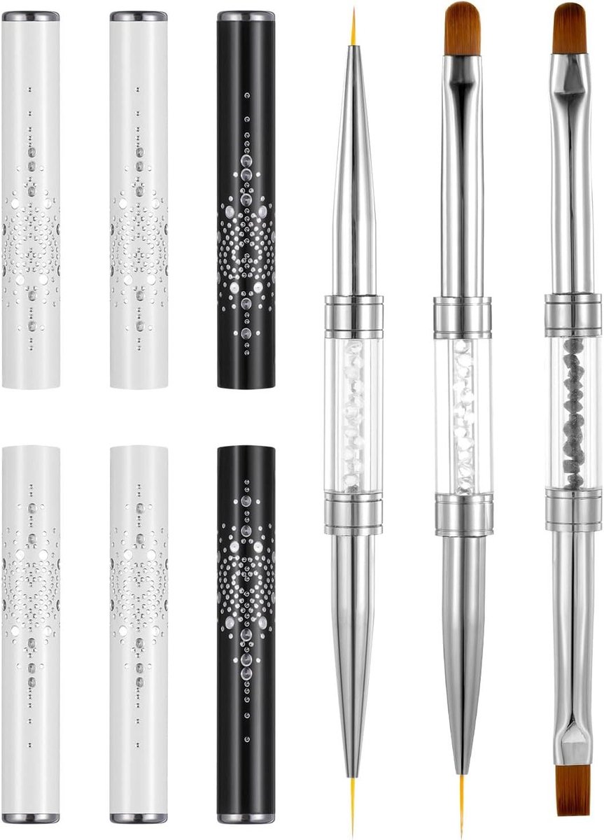 Allecto Plus - 3-delige set nagel art kwasten voor gelnagels en acryl - Dubbelzijdige gelopbouw kwast - Nagelkwastenset - French tip nagelgel liner penseel voor nageldesign