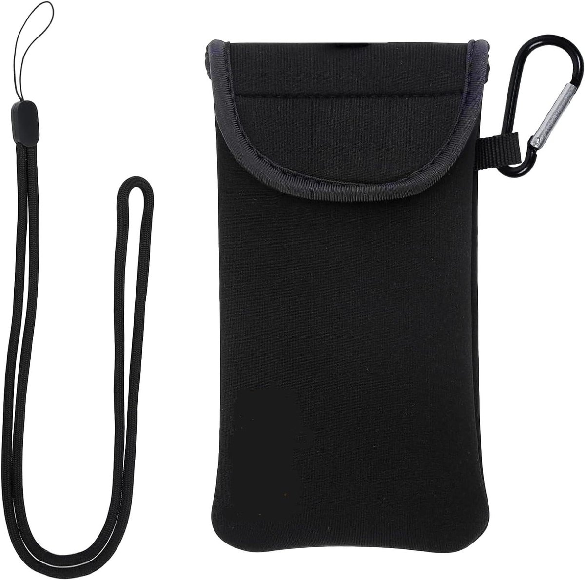 Allecto Plus - Universeel neopreen telefoonhoesje met karabijnhaken en nekriem - Schokbestendige mobiele hoes voor wandelen en reizen - Zwart - Bescherming onderweg