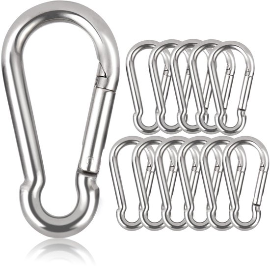 Unyqoos® Stevige Verzinkte Karabijnhaken Set van 6 voor Diverse Outdoor Activiteiten en Bevestigingen